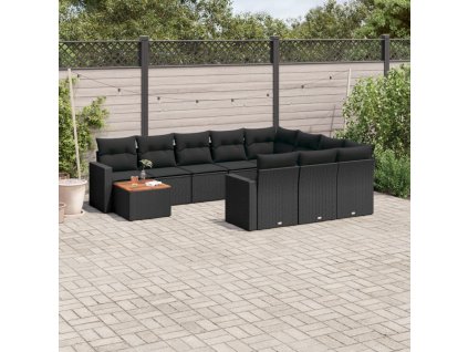 11dílná zahradní sedací souprava s poduškami černá polyratan 3256636