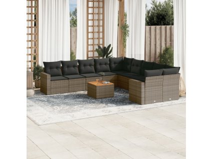 11dílná zahradní sedací souprava s poduškami šedá polyratan 3256648