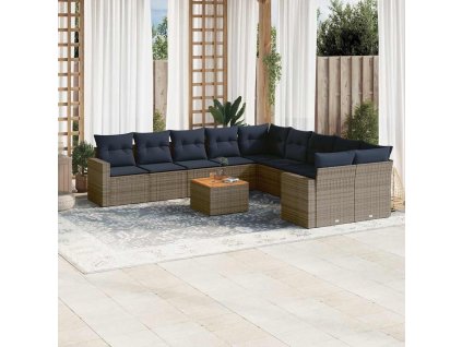 11dílná zahradní sedací souprava s poduškami šedá polyratan 3256649