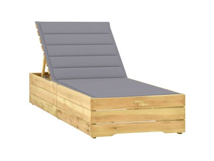 Zahradní lehátko s šedou poduškou impregnované borové dřevo 3065910