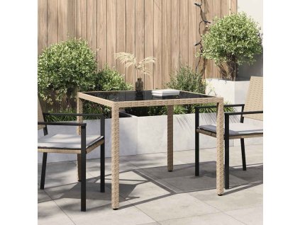 Zahradní stůl 90 x 90 x 75 cm tvrzené sklo a polyratan béžový 316703