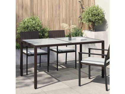 Zahradní stůl 150 x 90 x 75 cm tvrzené sklo a polyratan hnědý 316704
