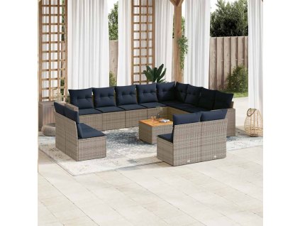 13dílná zahradní sedací souprava s poduškami šedá polyratan 3256705