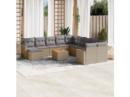 12dílná zahradní sedací souprava a podušky mix béžové polyratan 3256752