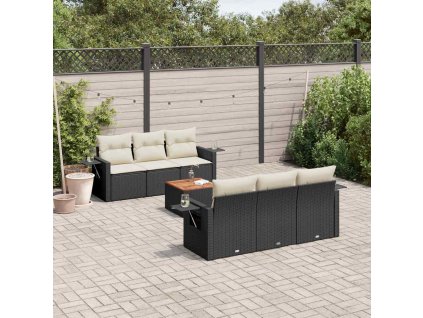 7dílná zahradní sedací souprava s poduškami černá polyratan 3256784