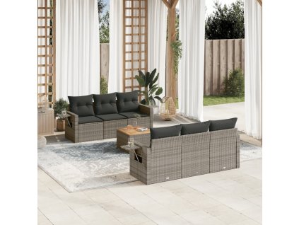 7dílná zahradní sedací souprava s poduškami šedá polyratan 3256788