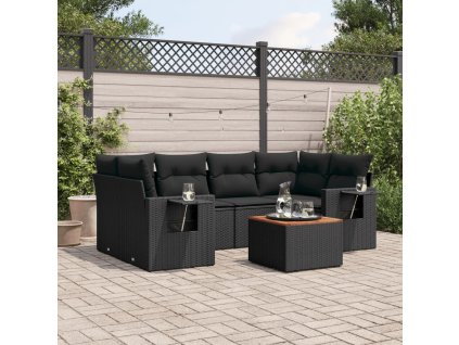 7dílná zahradní sedací souprava s poduškami černá polyratan 3256790