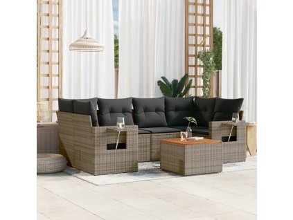 7dílná zahradní sedací souprava s poduškami šedá polyratan 3256795