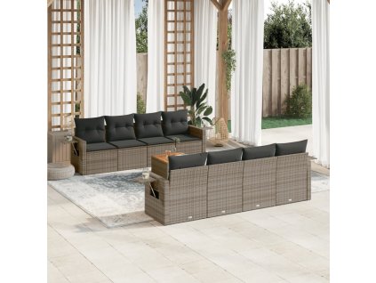 9dílná zahradní sedací souprava s poduškami šedá polyratan 3256816