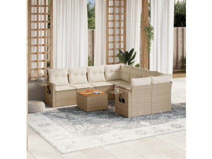 9dílná zahradní sedací souprava s poduškami béžová polyratan 3256821