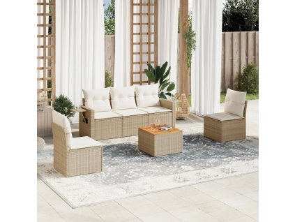 6dílná zahradní sedací souprava s poduškami béžová polyratan 3256835