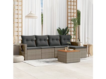 6dílná zahradní sedací souprava s poduškami šedá polyratan 3256872