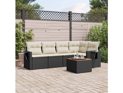 6dílná zahradní sedací souprava s poduškami černá polyratan 3256882