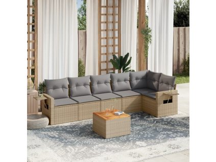 7dílná zahradní sedací souprava a podušky mix béžové polyratan 3256906