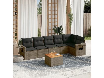 7dílná zahradní sedací souprava s poduškami šedá polyratan 3256907