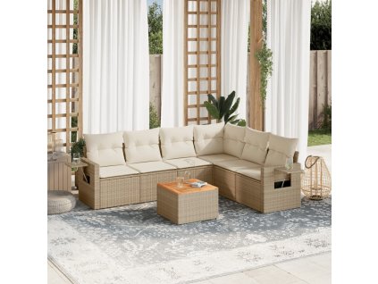 7dílná zahradní sedací souprava s poduškami béžová polyratan 3256912