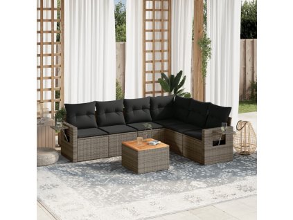 7dílná zahradní sedací souprava s poduškami šedá polyratan 3256914