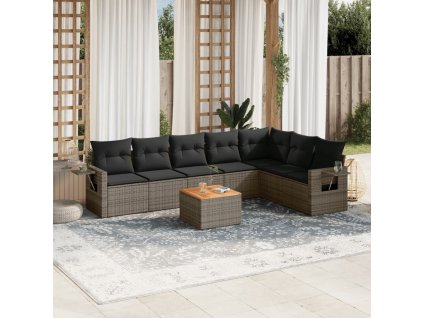 8dílná zahradní sedací souprava s poduškami šedá polyratan 3256928