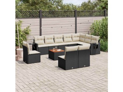 11dílná zahradní sedací souprava s poduškami černá polyratan 3256945