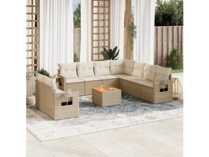 10dílná zahradní sedací souprava s poduškami béžová polyratan 3256961