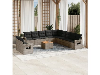 12dílná zahradní sedací souprava s poduškami šedá polyratan 3256977