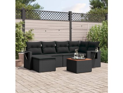 7dílná zahradní sedací souprava s poduškami černá polyratan 3256993