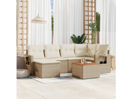 7dílná zahradní sedací souprava s poduškami béžová polyratan 3256996