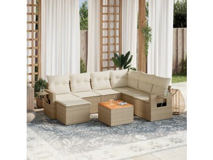 8dílná zahradní sedací souprava s poduškami béžová polyratan 3257010