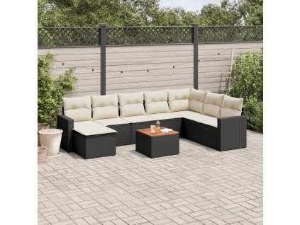 9dílná zahradní sedací souprava s poduškami černá polyratan 3257029