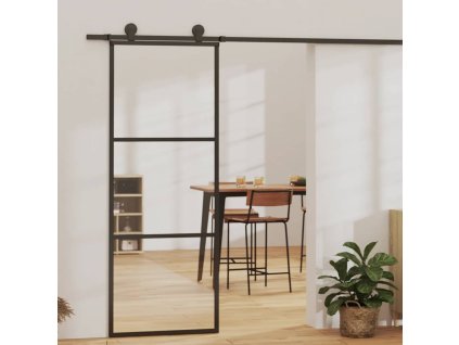 Posuvné dveře 3dílné ESG sklo a hliník 76 x 205 cm černé 151008