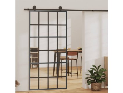 Posuvné dveře ESG sklo a hliník 102 x 205 cm černé 151022
