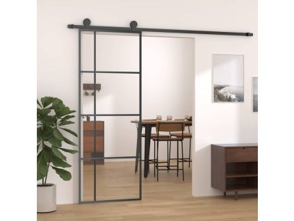 Posuvné dveře ESG sklo a hliník 76 x 205 cm černé 151678
