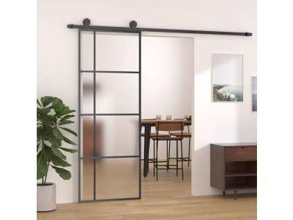 Posuvné dveře mléčné ESG sklo a hliník 76 x 205 cm černé 151679