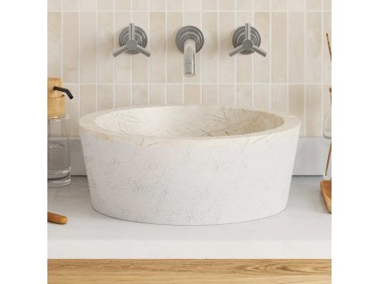 Umyvadlo krémové Ø 40 x 15 cm mramor 149177