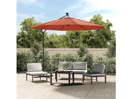 Boční zahradní slunečník s LED a ocelovou tyčí terakotový 313781