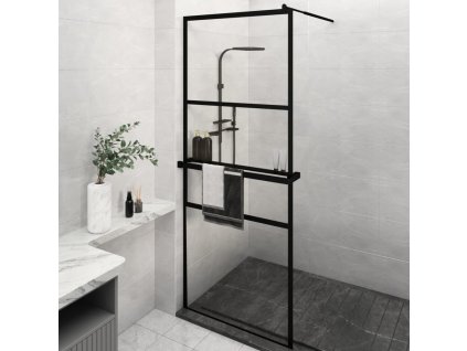 Zástěna do průchozí sprchy s policí černá 80x195 cm ESG/hliník 3185447