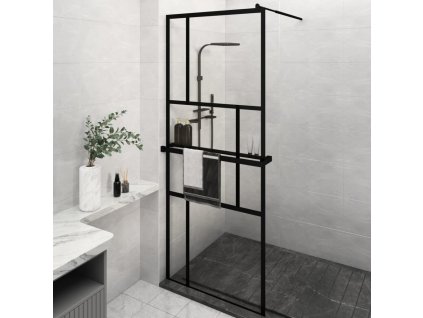 Zástěna do průchozí sprchy s policí černá 80x195 cm ESG/hliník 3185448
