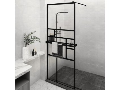 Zástěna do průchozí sprchy s policí černá 80x195 cm ESG/hliník 3185449