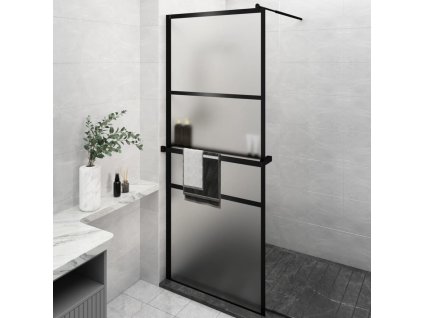 Zástěna do průchozí sprchy s policí černá 80x195 cm ESG/hliník 3185451