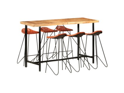 7dílný barový set masivní dřevo a pravá kůže 278766