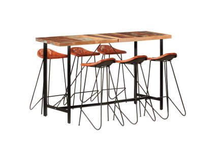 7dílný barový set masivní recyklované dřevo a pravá kůže 278768