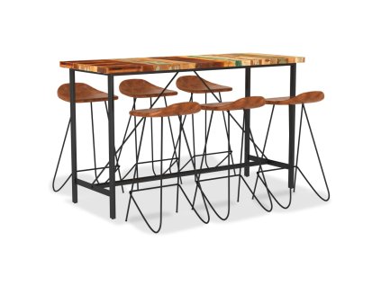 7dílný barový set masivní recyklované dřevo a pravá kůže 3053447