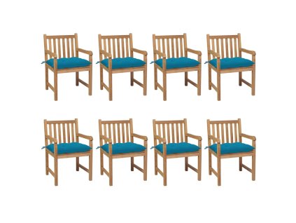 Zahradní židle 8 ks světle modré podušky masivní teak 3073077