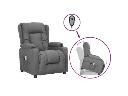 Zvedací masážní křeslo světle šedé textil 3093433