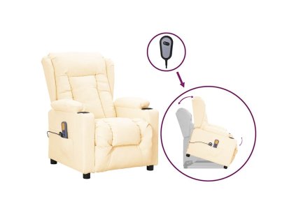 Zvedací masážní křeslo krémové umělá kůže 3093453