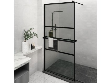 Zástěna do průchozí sprchy s policí černá 115x195 cm ESG/hliník 3185485