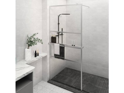 Zástěna do průchozí sprchy s policí chrom 80x195 cm ESG/hliník 3185491