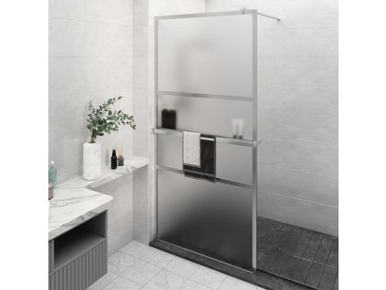 Zástěna do průchozí sprchy s policí chrom 115x195 cm ESG/hliník 3185505