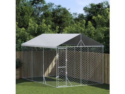 Venkovní psí kotec se střechou stříbrný 3 x 4,5 x 2,5 m ocel 3190487