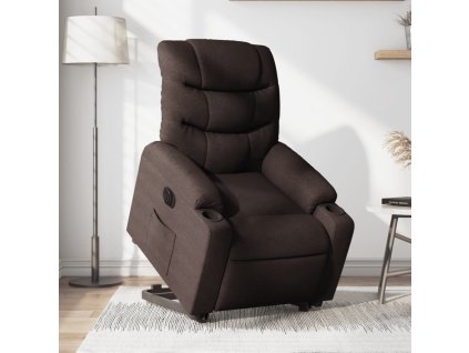 Elektrické zvedací polohovací křeslo tmavě hnědé textil 3206668